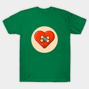 Broken Heart With Injury Tape Plaster Cartoon Vector Icon Illustration T-Shirt